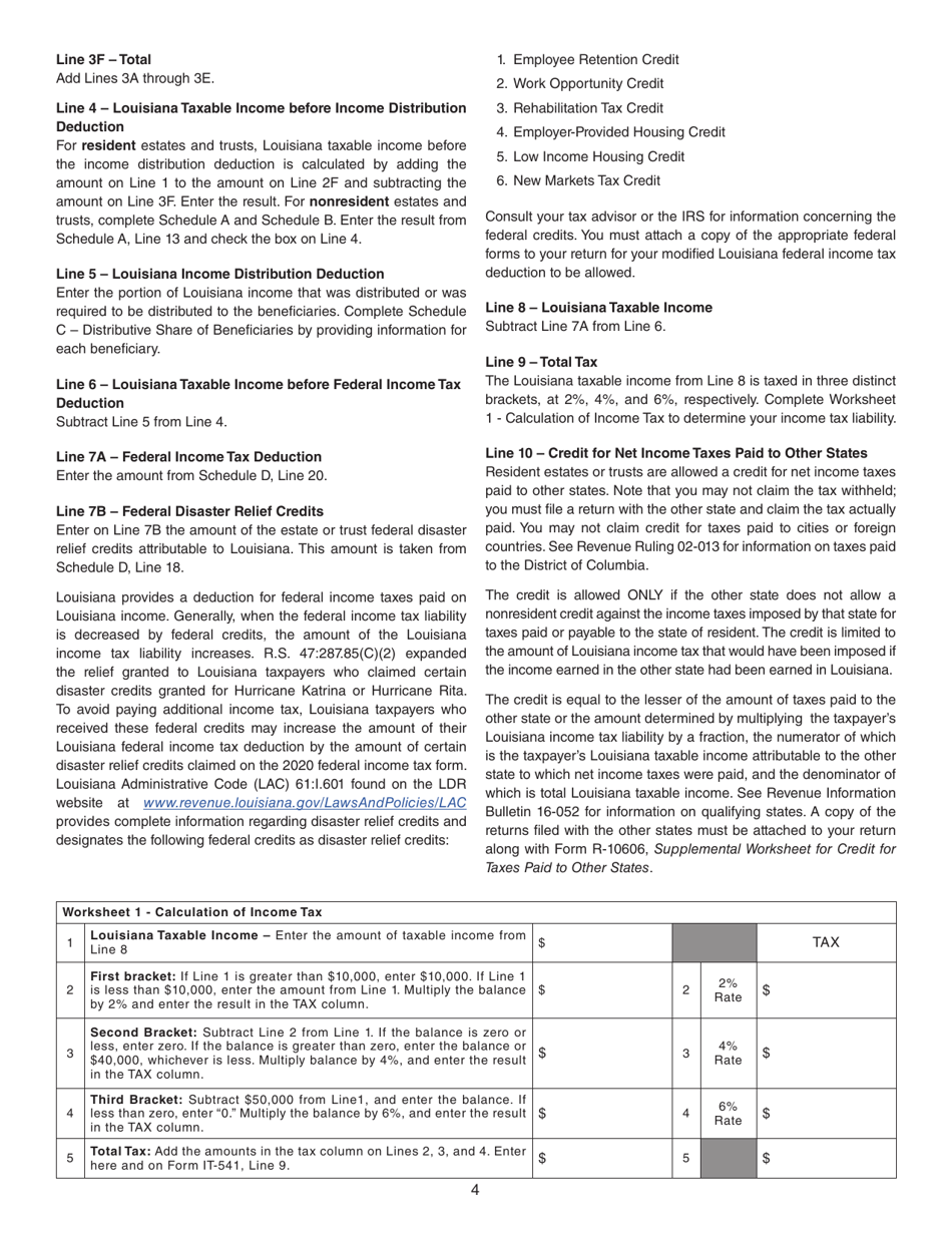 Instructions for Form IT-541 Fiduciary Income Tax Return - Louisiana, Page 4