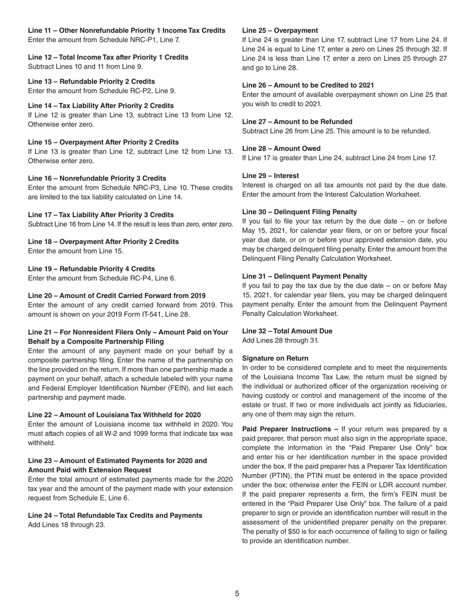 Instructions for Form IT-541 Fiduciary Income Tax Return - Louisiana, Page 5