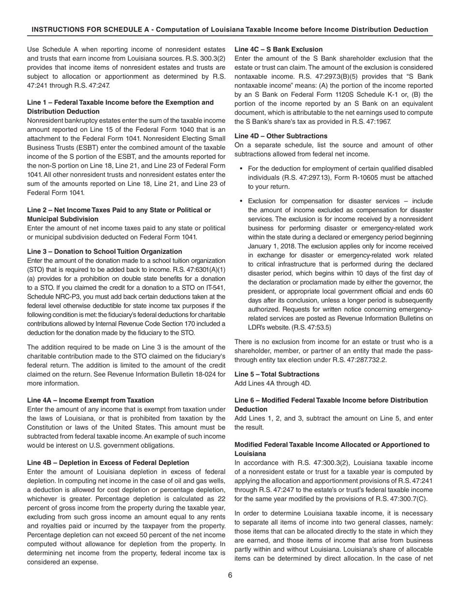 Instructions for Form IT-541 Fiduciary Income Tax Return - Louisiana, Page 6