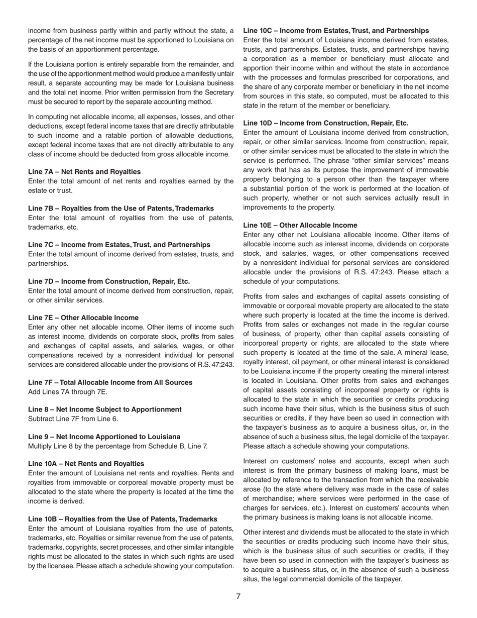 Instructions for Form IT-541 Fiduciary Income Tax Return - Louisiana, Page 7