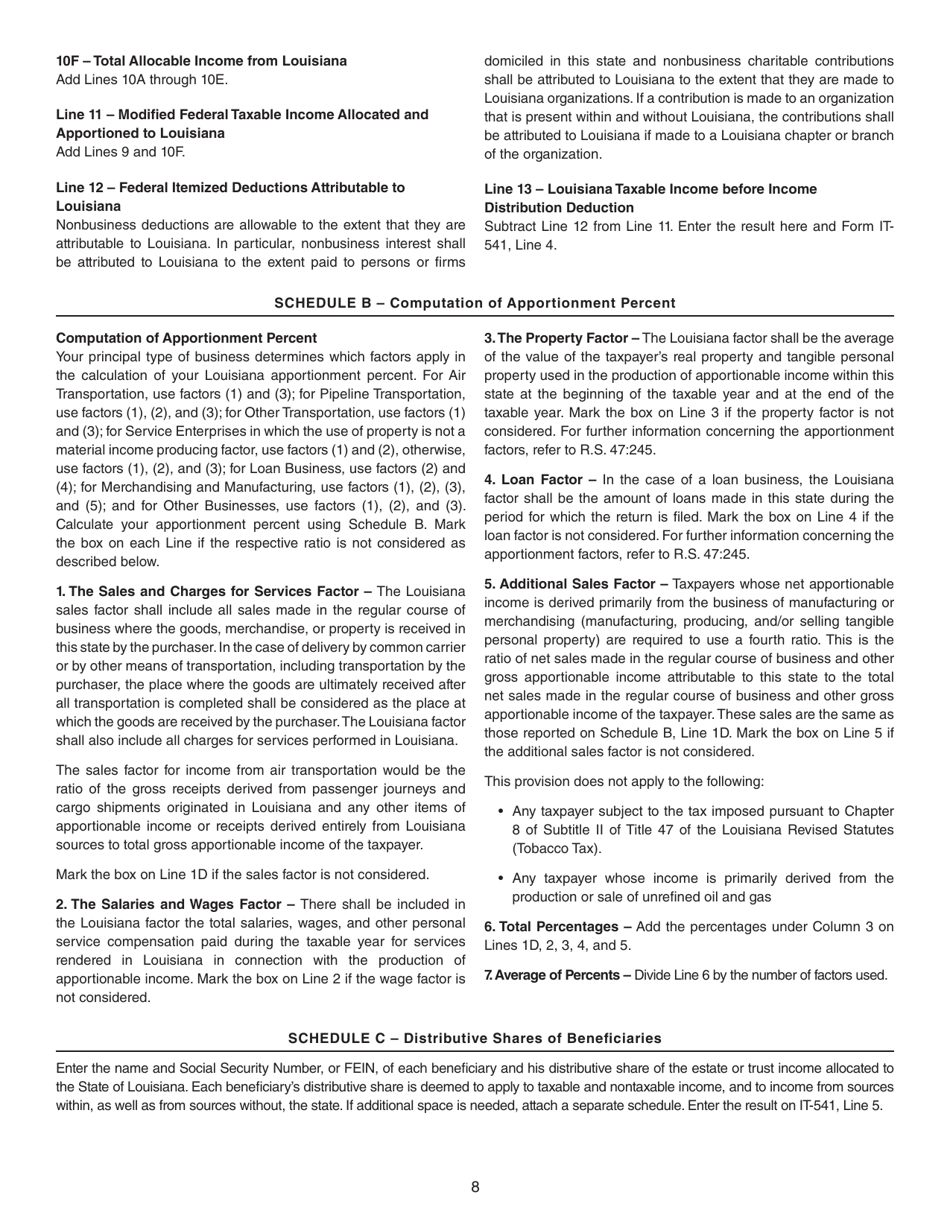 Instructions for Form IT-541 Fiduciary Income Tax Return - Louisiana, Page 8