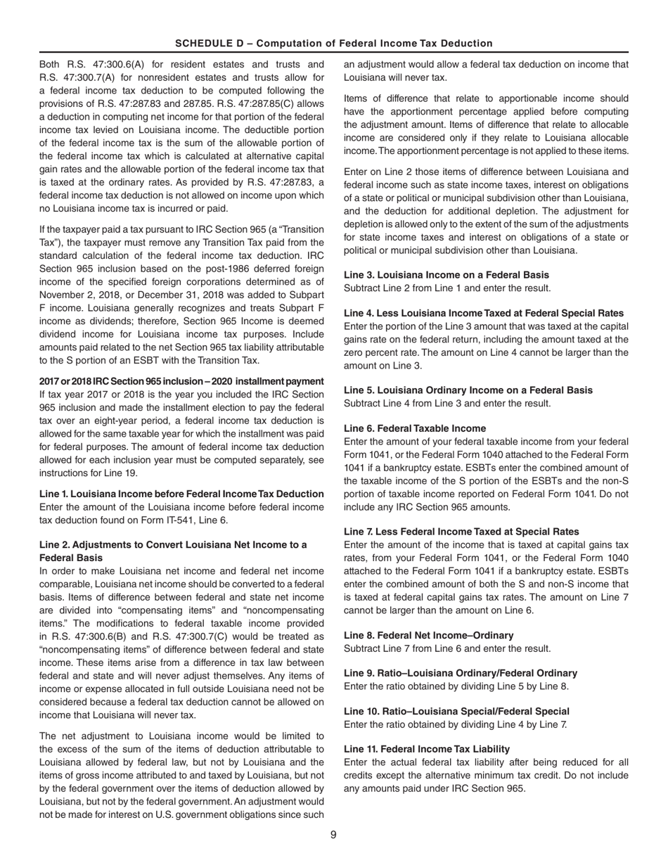 Instructions for Form IT-541 Fiduciary Income Tax Return - Louisiana, Page 9