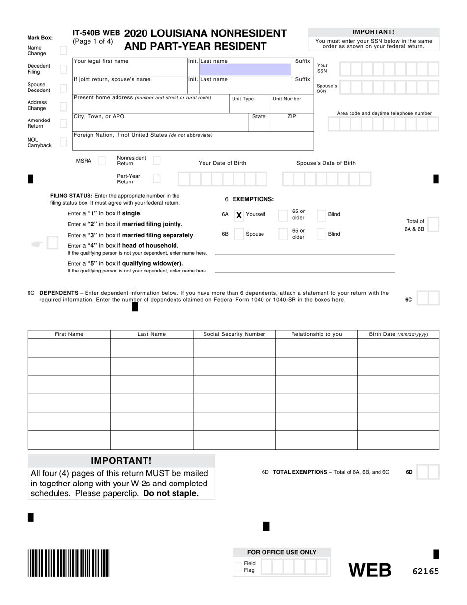 Form IT-540B Louisiana Nonresident and Part-Year Resident - Louisiana, Page 1