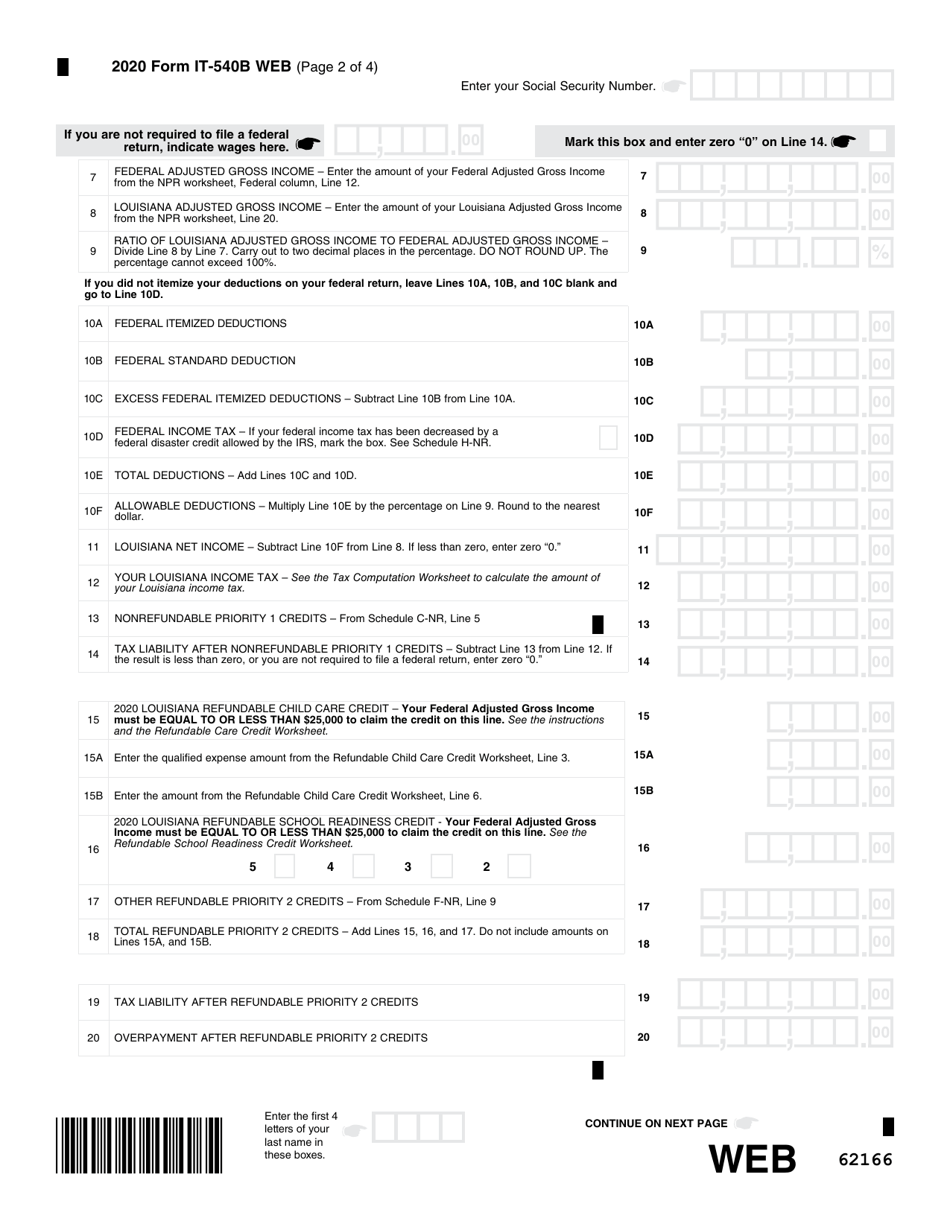 Form IT-540B Louisiana Nonresident and Part-Year Resident - Louisiana, Page 2