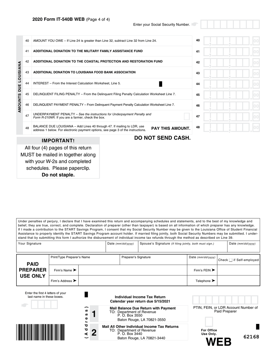 Form IT-540B Louisiana Nonresident and Part-Year Resident - Louisiana, Page 4