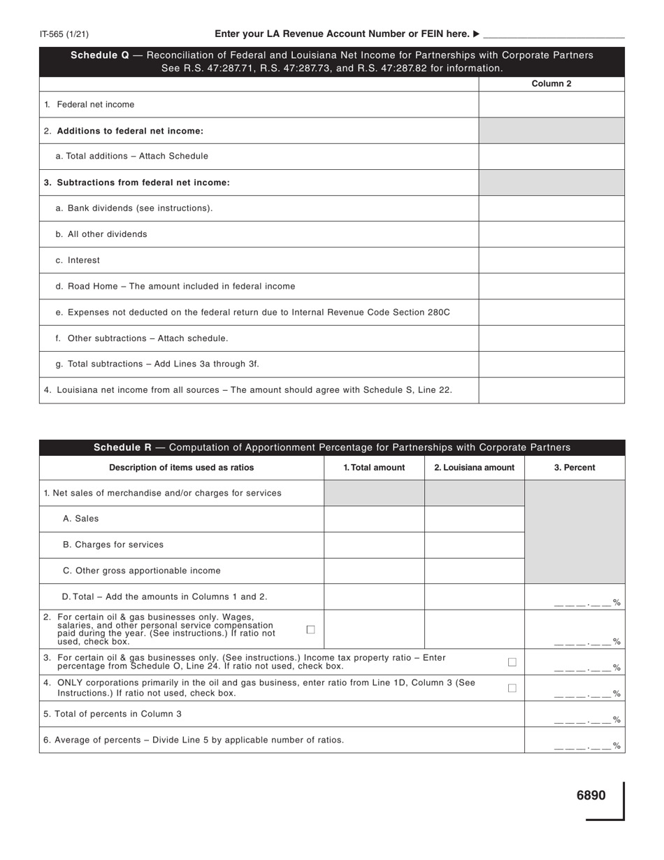 Form IT-565 Partnership Return of Income - Louisiana, Page 10