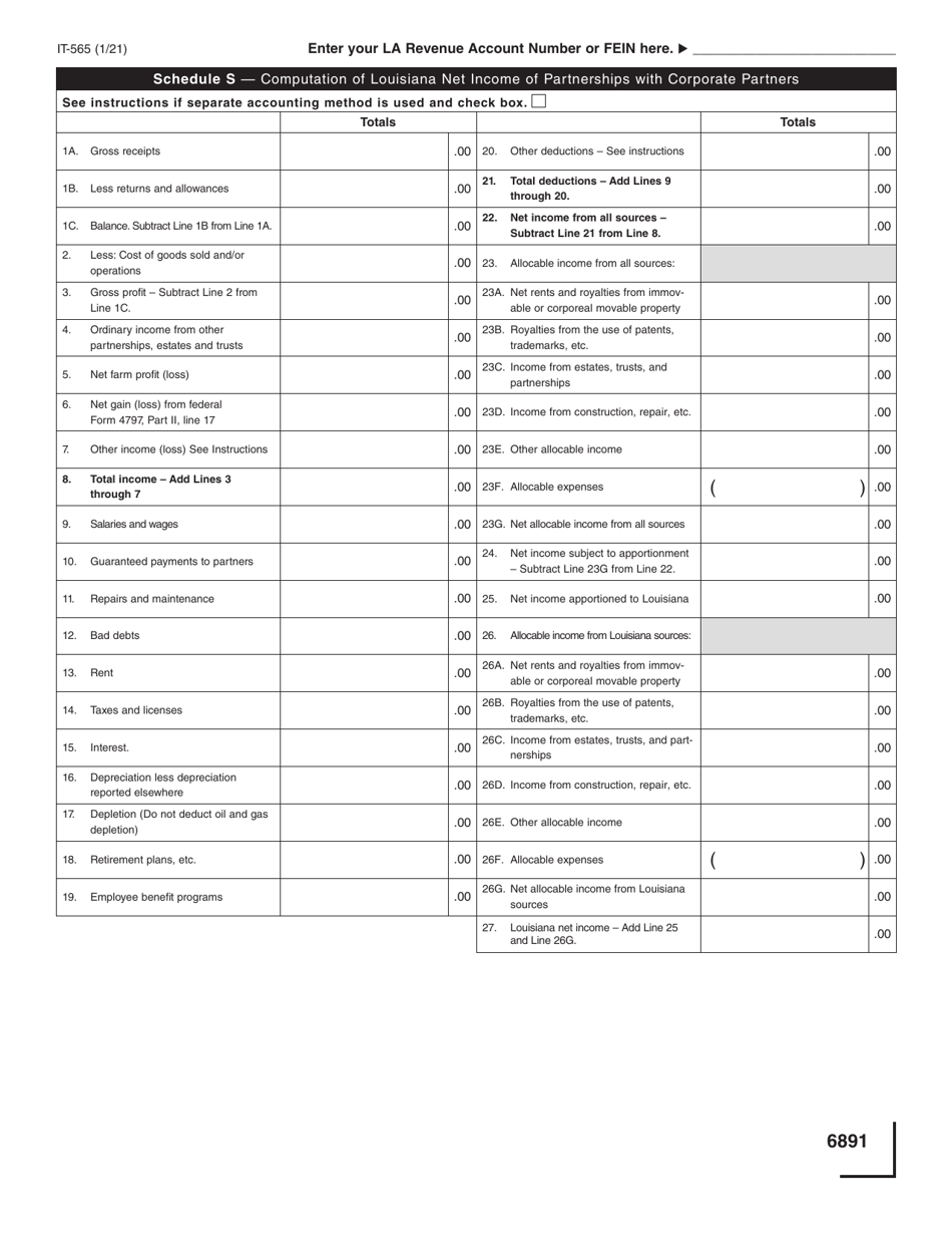 Form IT-565 Partnership Return of Income - Louisiana, Page 11