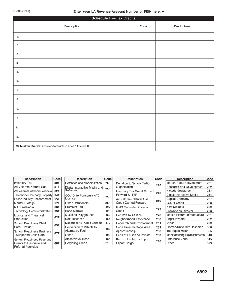 Form IT-565 Partnership Return of Income - Louisiana, Page 12