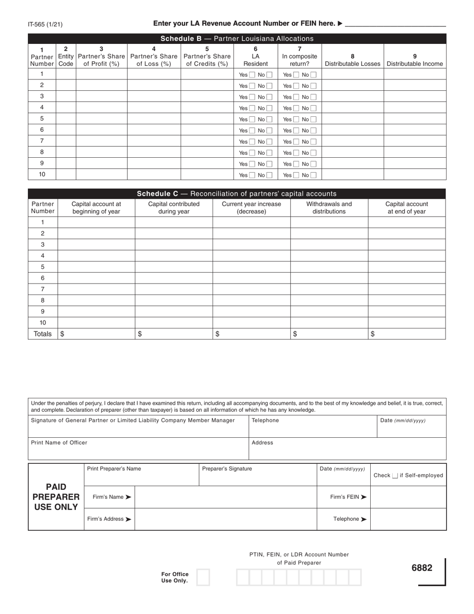 Form IT-565 Partnership Return of Income - Louisiana, Page 2
