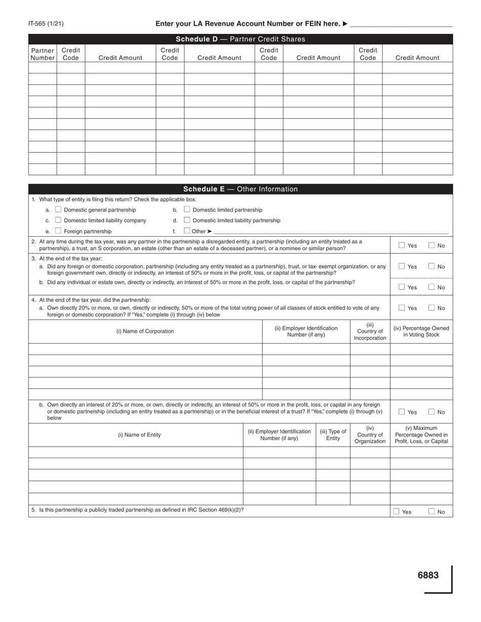 Form IT-565 Partnership Return of Income - Louisiana, Page 3