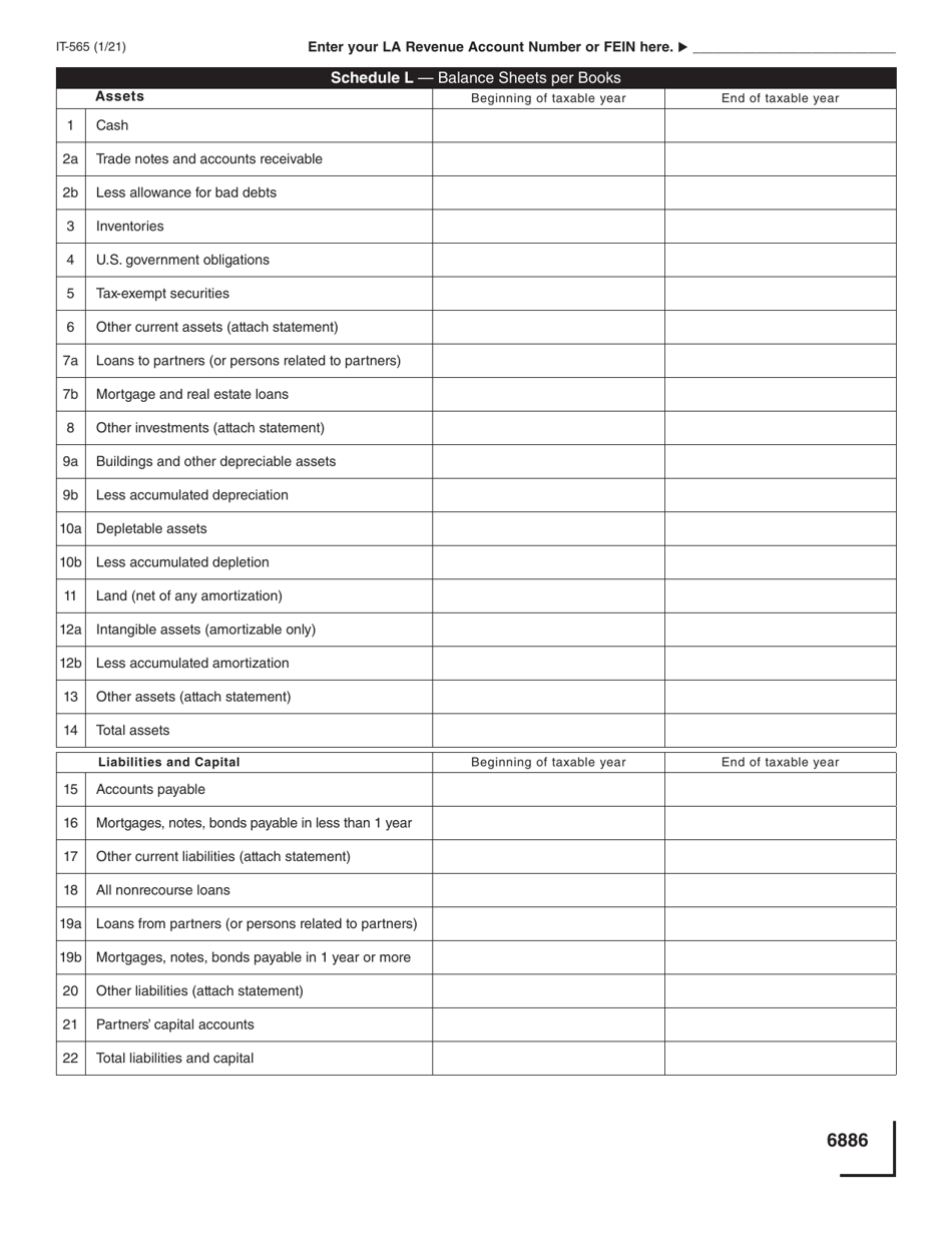 Form IT-565 Partnership Return of Income - Louisiana, Page 6