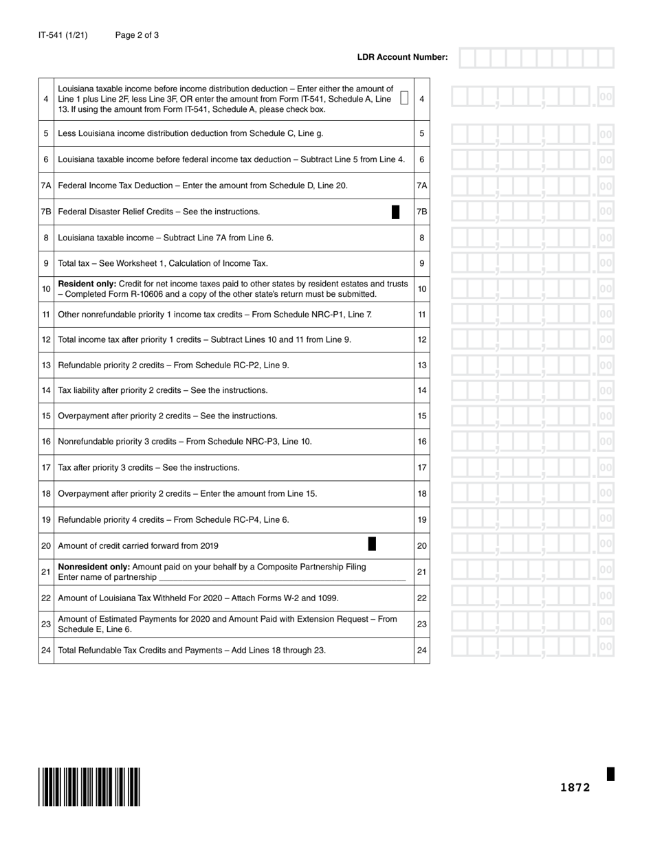 Form IT-541 Fiduciary Income Tax Return - Louisiana, Page 2