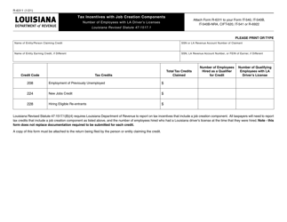 Form R-6311 &quot;Tax Incentives With Job Creation Components&quot; - Louisiana