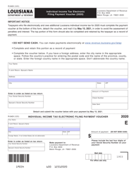Form R-540V &quot;Individual Income Tax Electronic Filing Payment Voucher&quot; - Louisiana, 2020