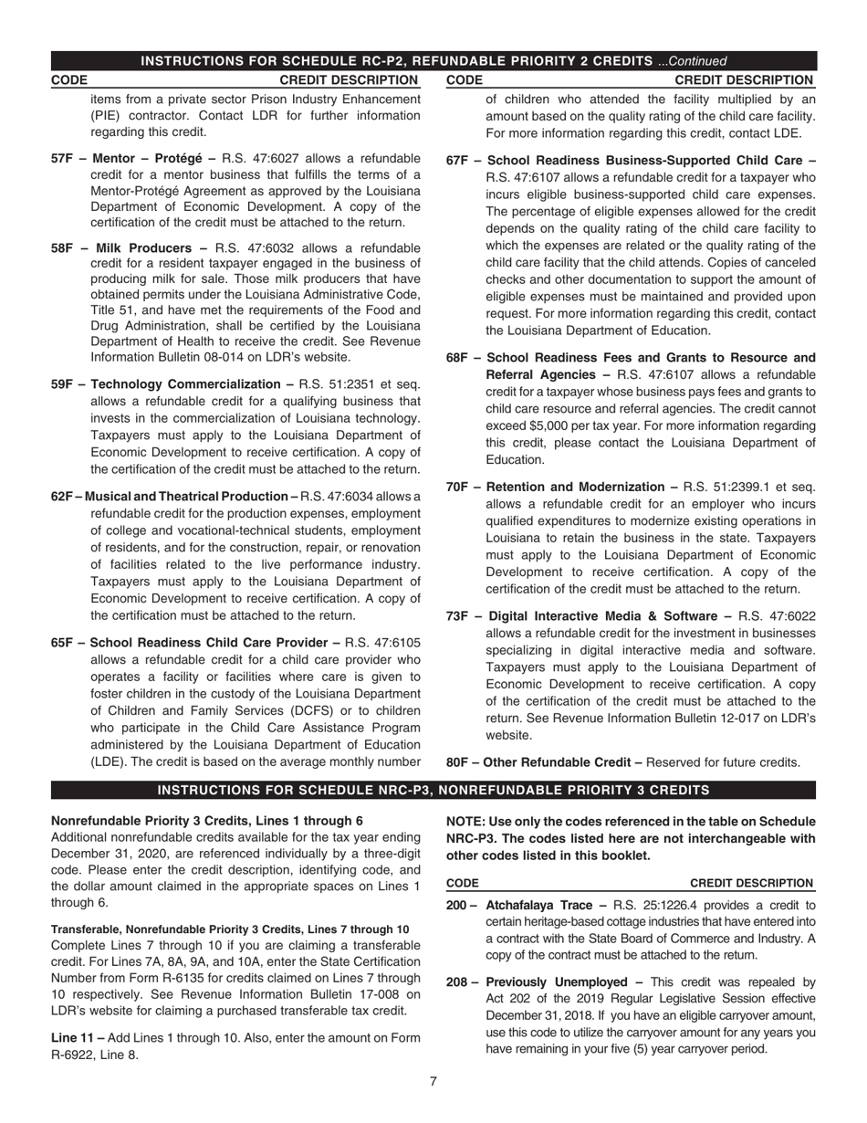 Instructions for Form R-6922 Louisiana Composite Partnership Return - Louisiana, Page 7