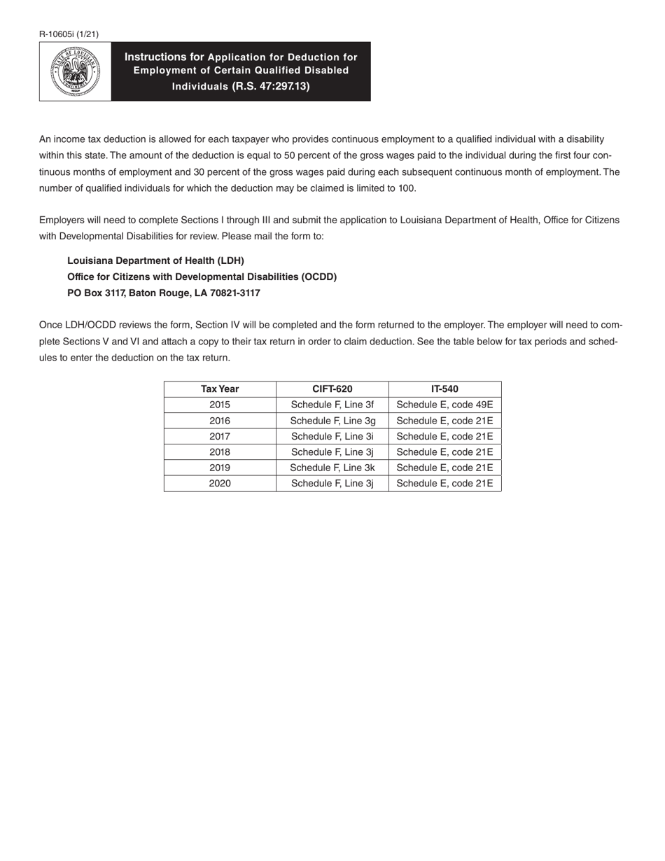 Form R-10605 Application for Deduction for Employment of Certain Qualified Disabled Individuals - Louisiana, Page 2