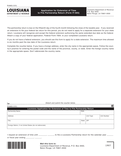 Form R-6463 (IT-565) Application for Extension of Time to File Partnership Return - Louisiana