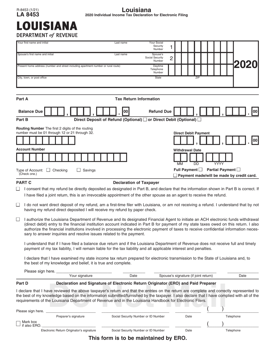 Form R8453 (LA8453) 2020 Fill Out, Sign Online and Download