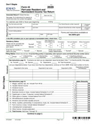 Document preview: Form 43 (EFO00091) Part-Year Resident and Nonresident Income Tax Return - Idaho