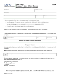 Form ID-MS1 (EFO00226) &quot;Employee's Idaho Military Spouse Withholding Exemption Certificate&quot; - Idaho, 2021