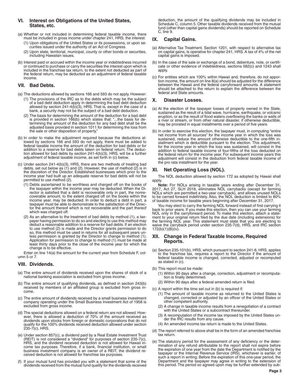 Instructions for Form F-1 Franchise Tax Return - Hawaii, Page 3