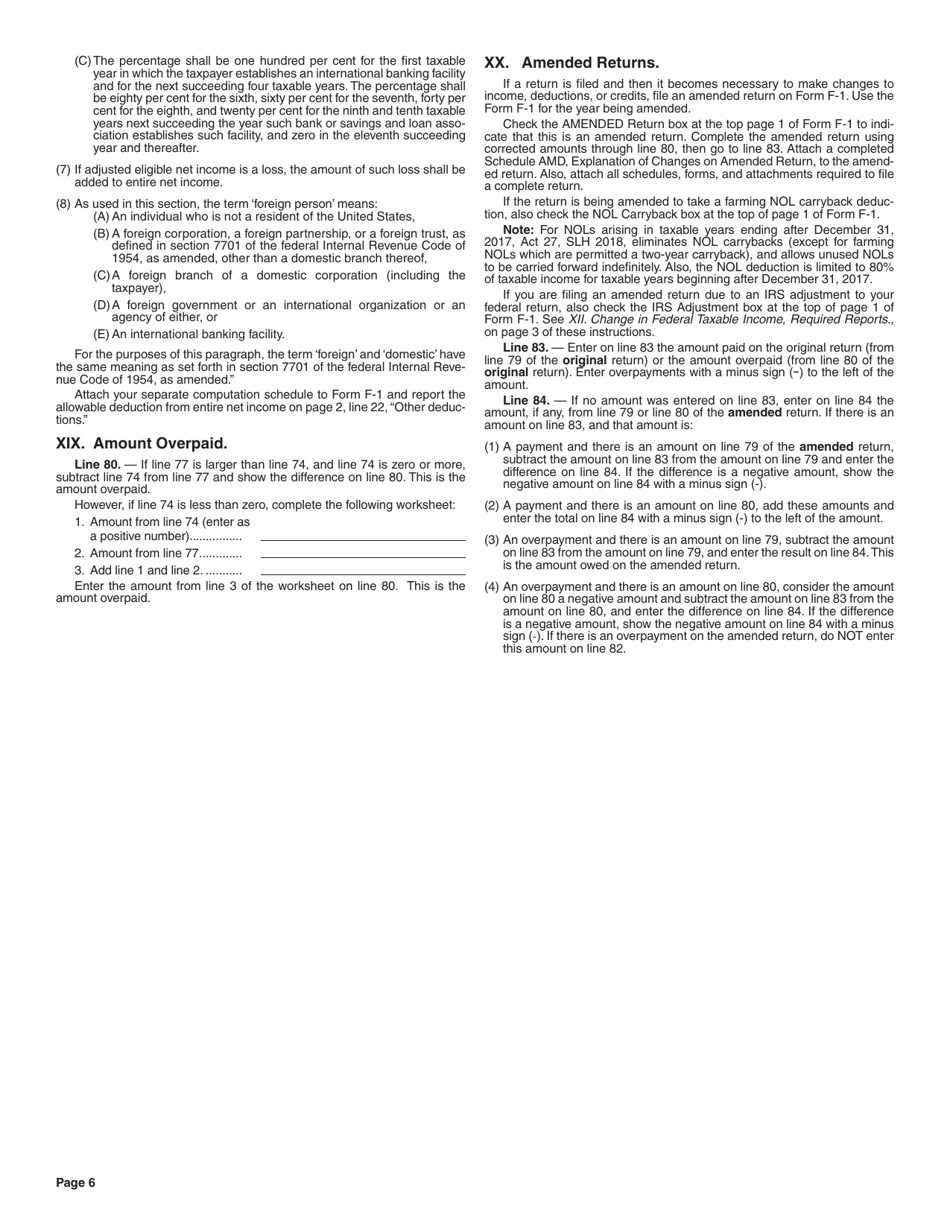 Instructions for Form F-1 Franchise Tax Return - Hawaii, Page 6