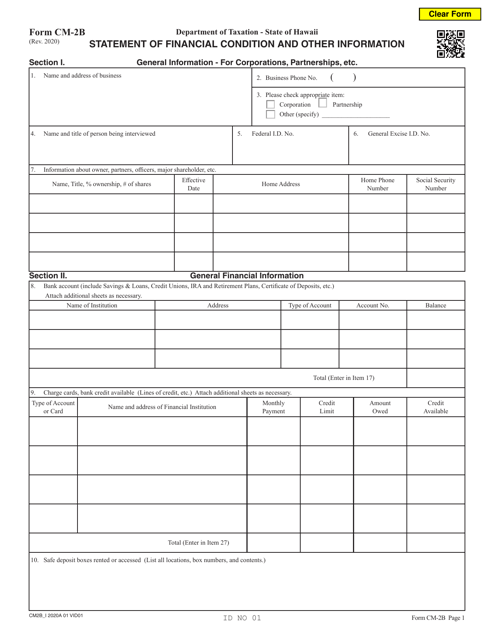 Form CM-2B Statement of Financial Condition and Other Information - for Corporations, Partnerships, Etc. - Hawaii