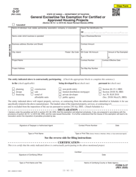 Form G-37 General Excise/Use Tax Exemption for Certified or Approved Housing Projects - Hawaii