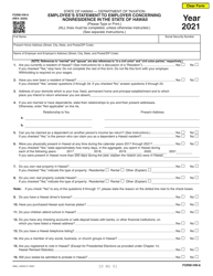 Form HW-6 &quot;Employee's Statement to Employer Concerning Non-residence in the State of Hawaii&quot; - Hawaii, 2021