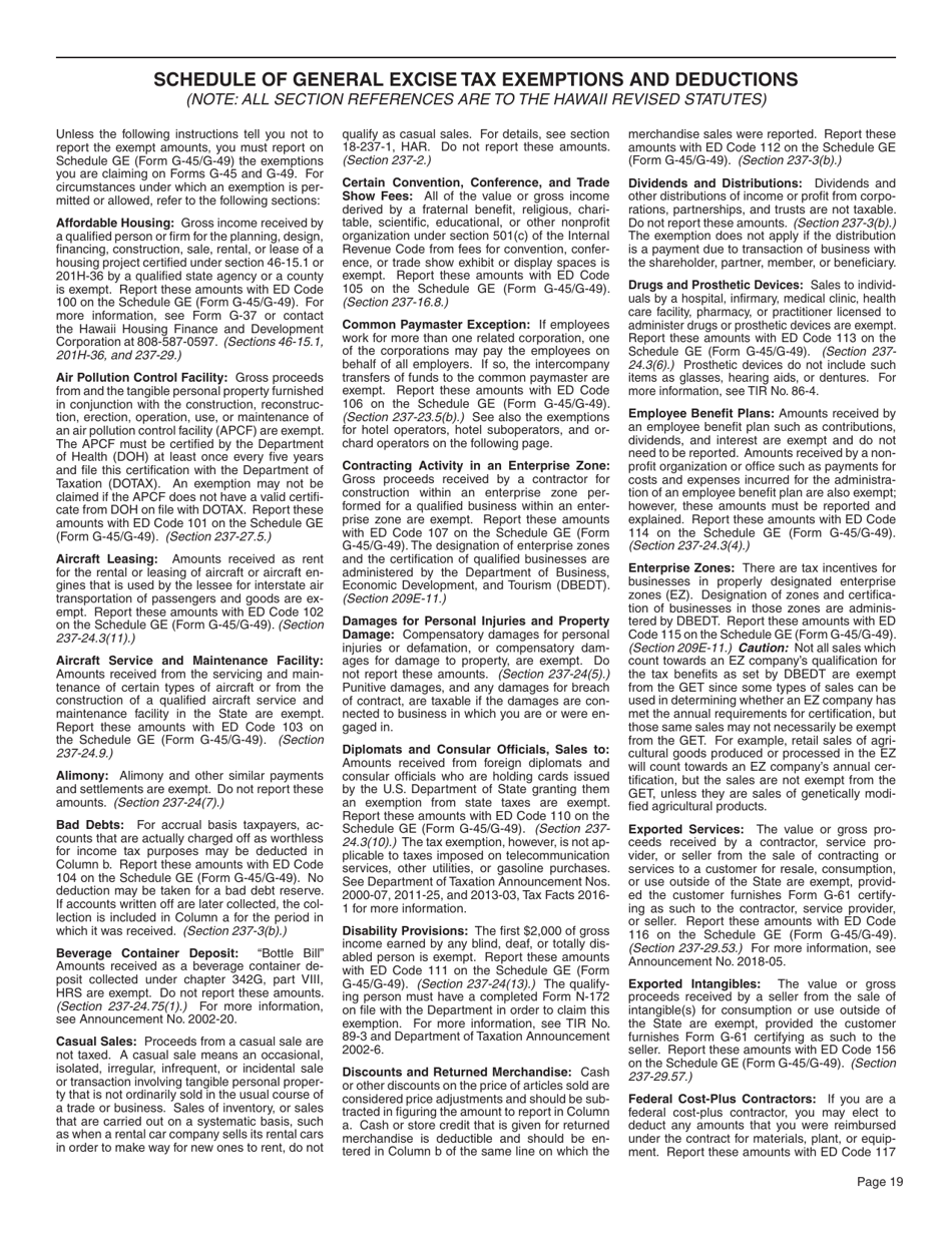Instructions for Form G-45, G-49 - Hawaii, Page 19
