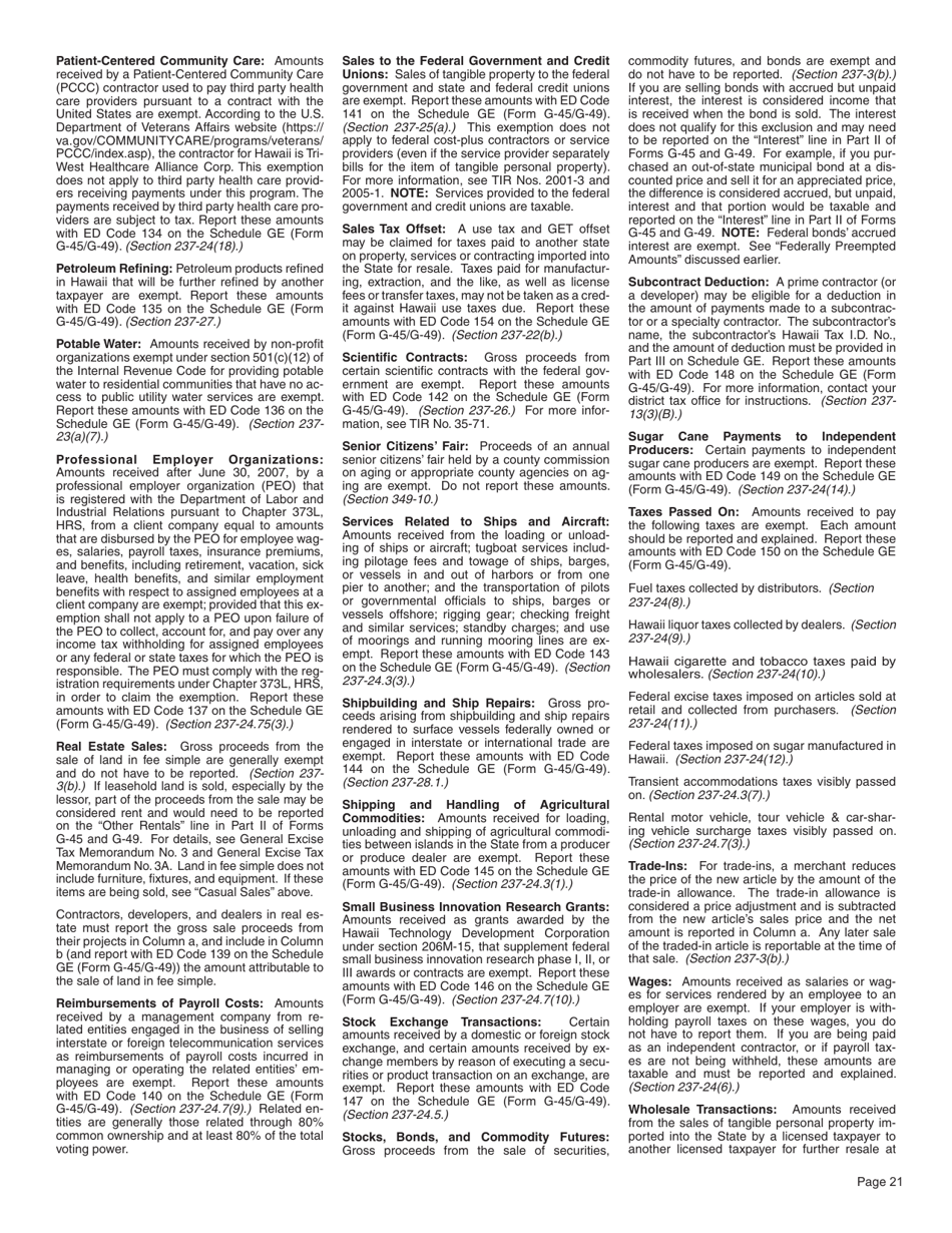 Instructions for Form G-45, G-49 - Hawaii, Page 21