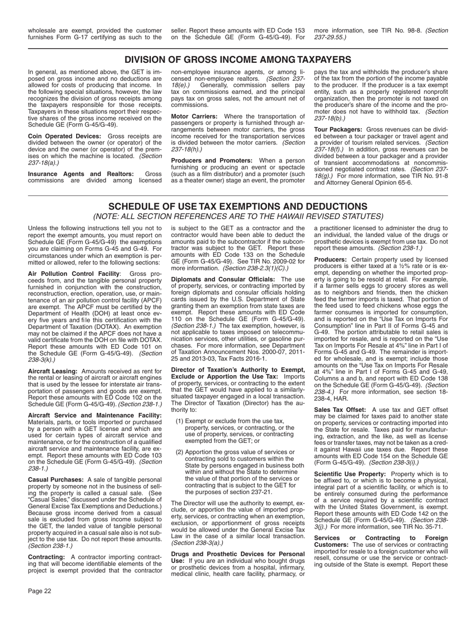Instructions for Form G-45, G-49 - Hawaii, Page 22
