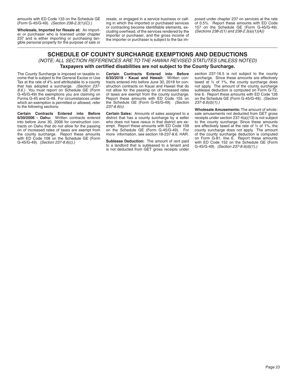 Instructions for Form G-45, G-49 - Hawaii, Page 23