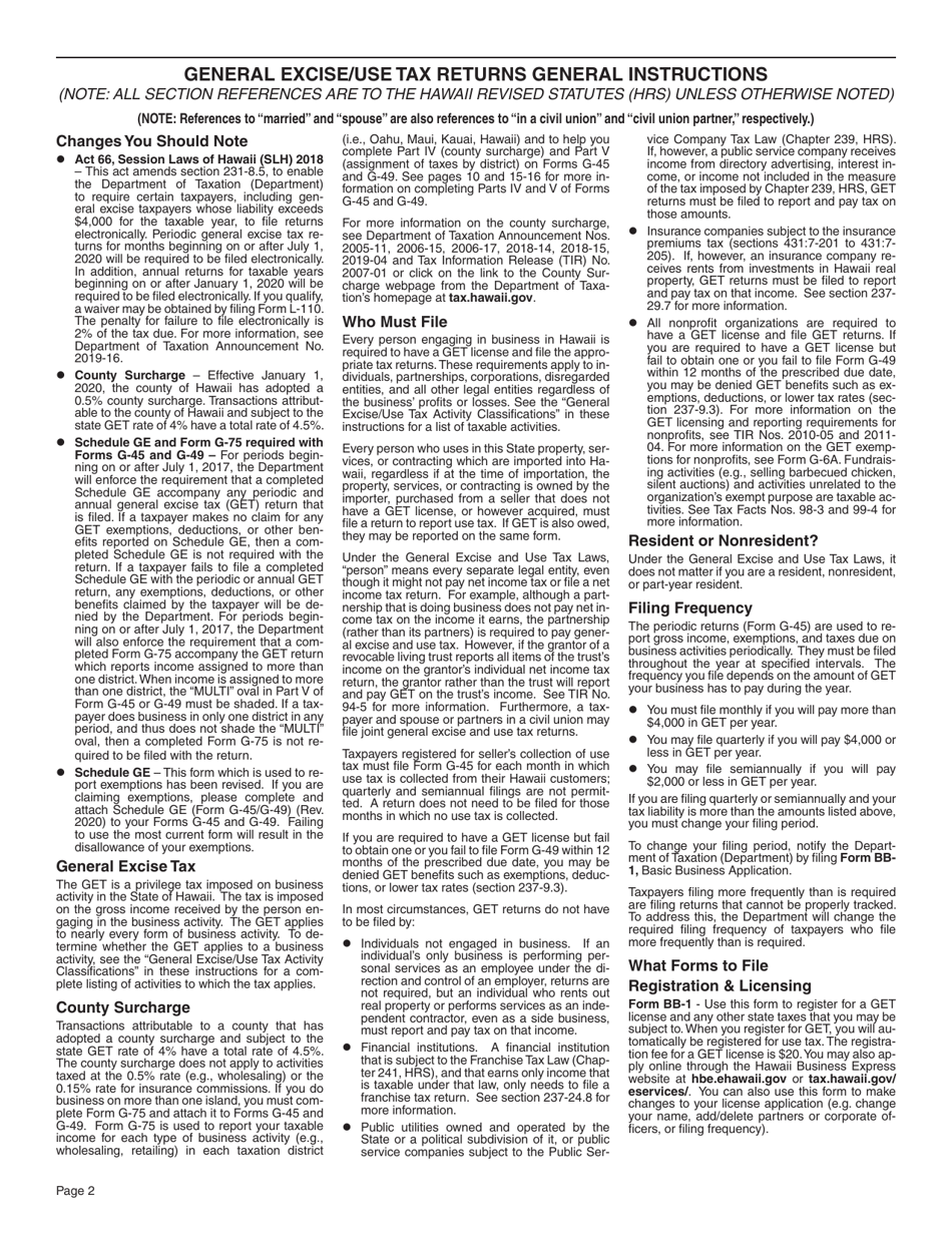 Instructions for Form G-45, G-49 - Hawaii, Page 2