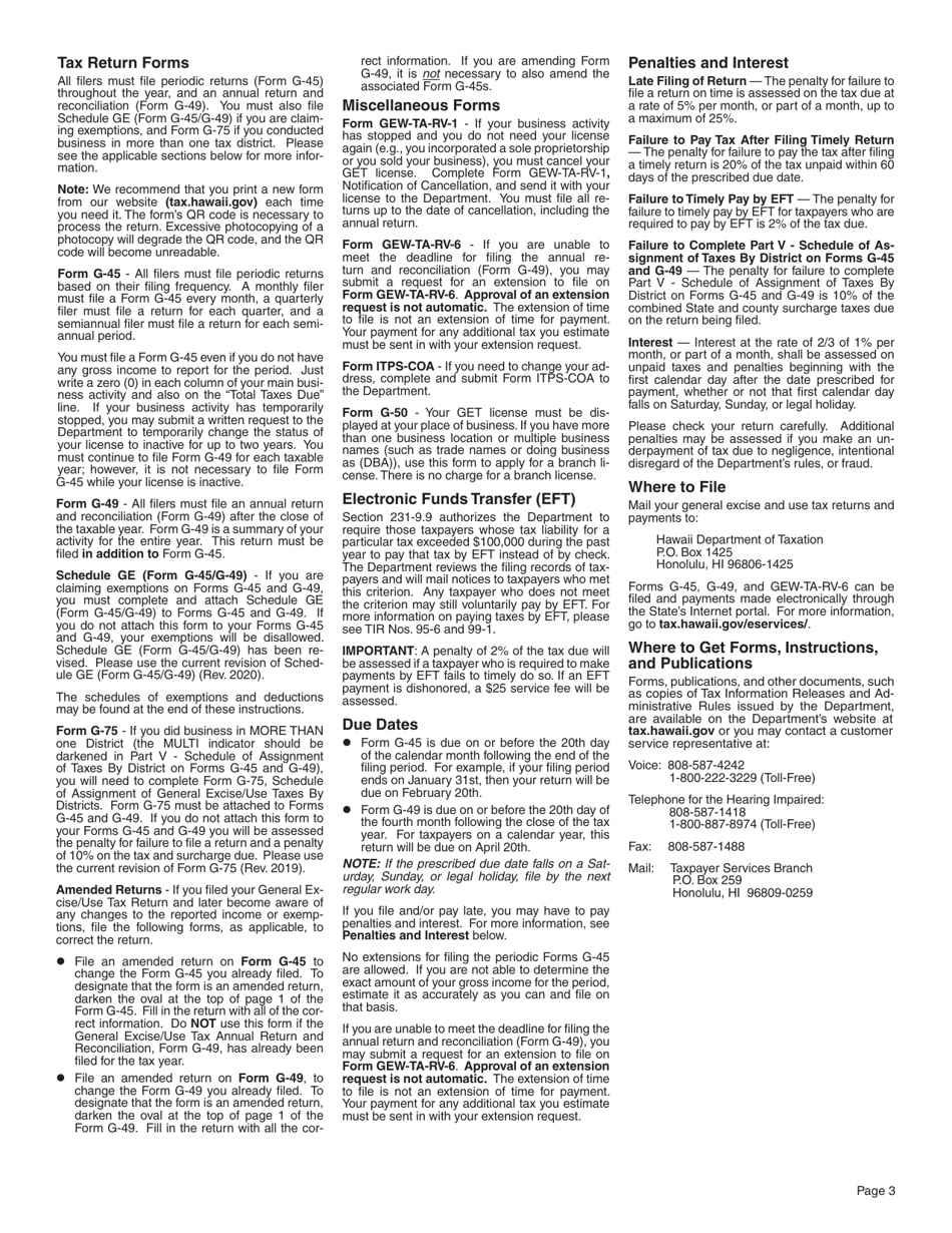 Instructions for Form G-45, G-49 - Hawaii, Page 3