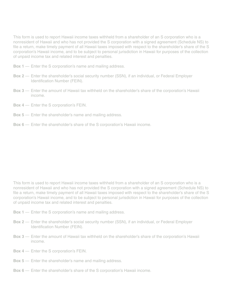 Form N-4 Statement of Withholding for a Nonresident Shareholder of an S Corporation - Hawaii, Page 4