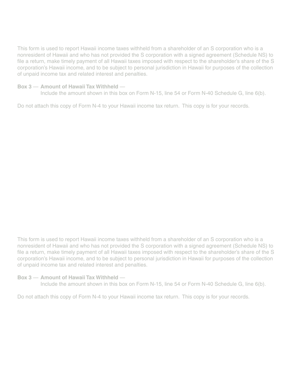 Form N-4 Statement of Withholding for a Nonresident Shareholder of an S Corporation - Hawaii, Page 6