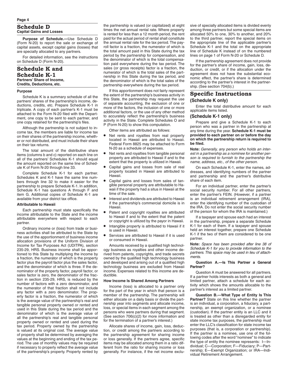 Instructions for Form N-20 Partnership Return of Income - Hawaii, Page 4