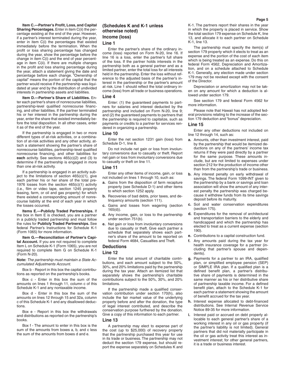 Instructions for Form N-20 Partnership Return of Income - Hawaii, Page 5