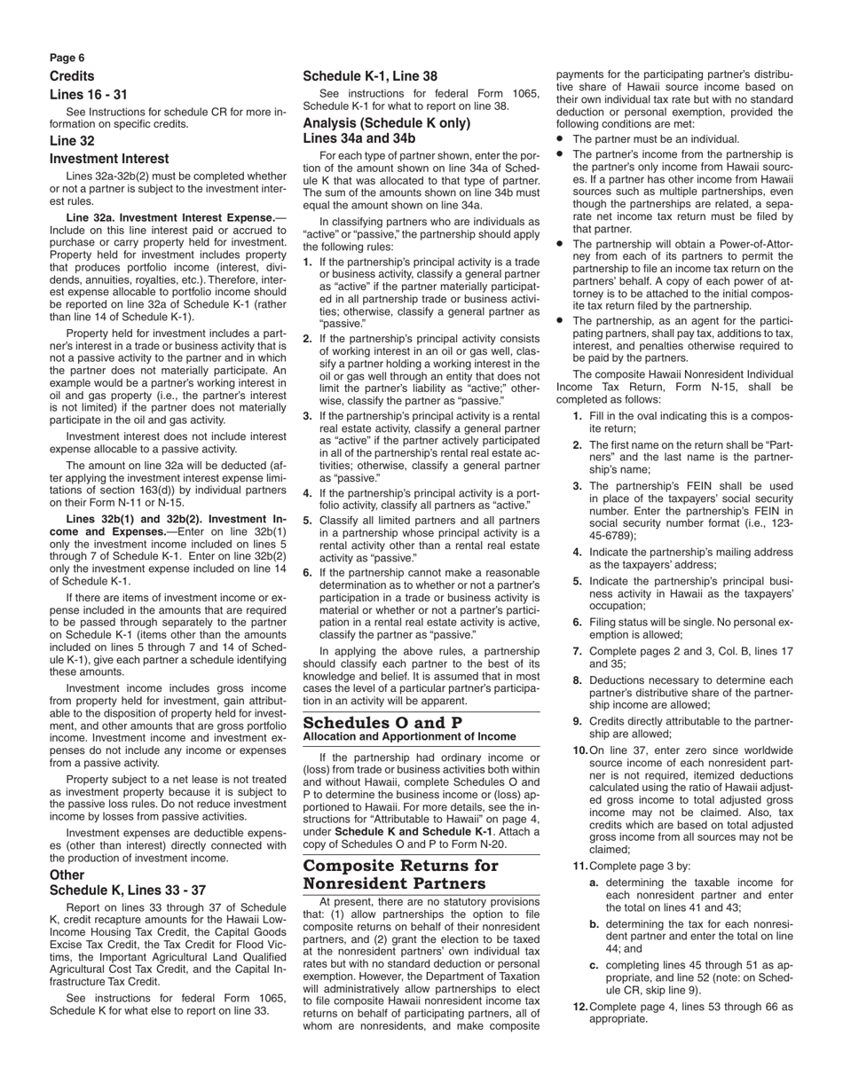 Instructions for Form N-20 Partnership Return of Income - Hawaii, Page 6