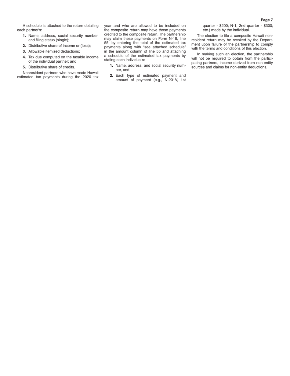 Instructions for Form N-20 Partnership Return of Income - Hawaii, Page 7