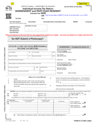 Form N-15 Individual Income Tax Return (Nonresidents and Part-Year Residents) - Hawaii