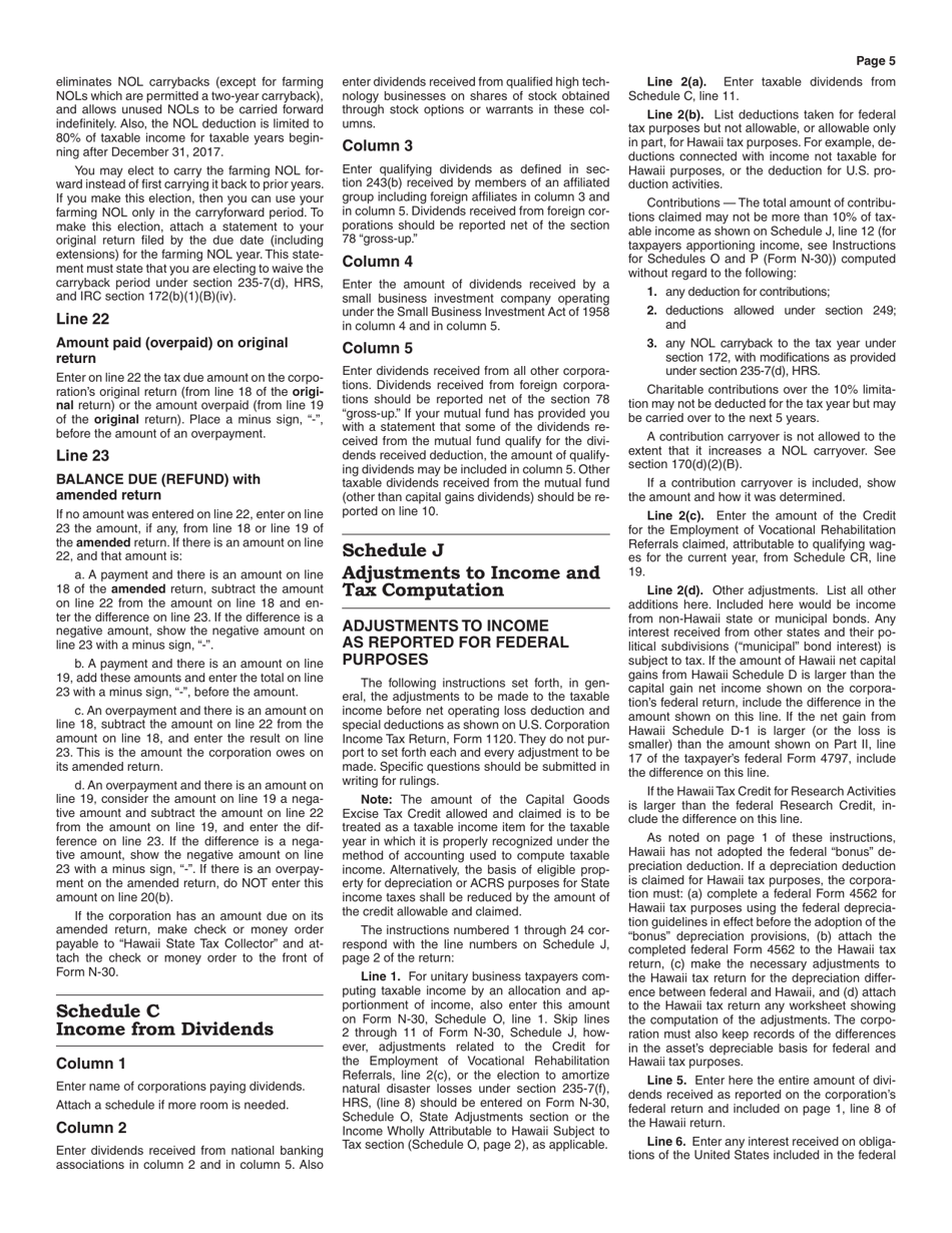 Instructions for Form N-30 Corporation Income Tax Return - Hawaii, Page 5