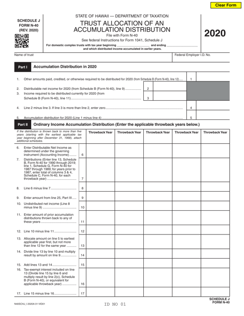 Form N-40 Schedule J 2020 Printable Pdf