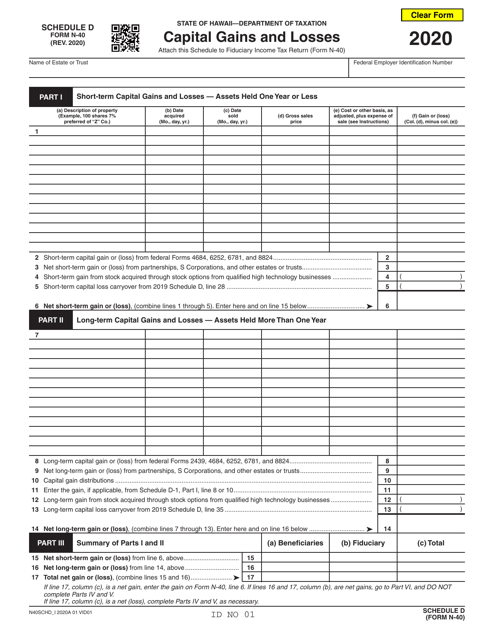 Form N-40 Schedule D 2020 Printable Pdf