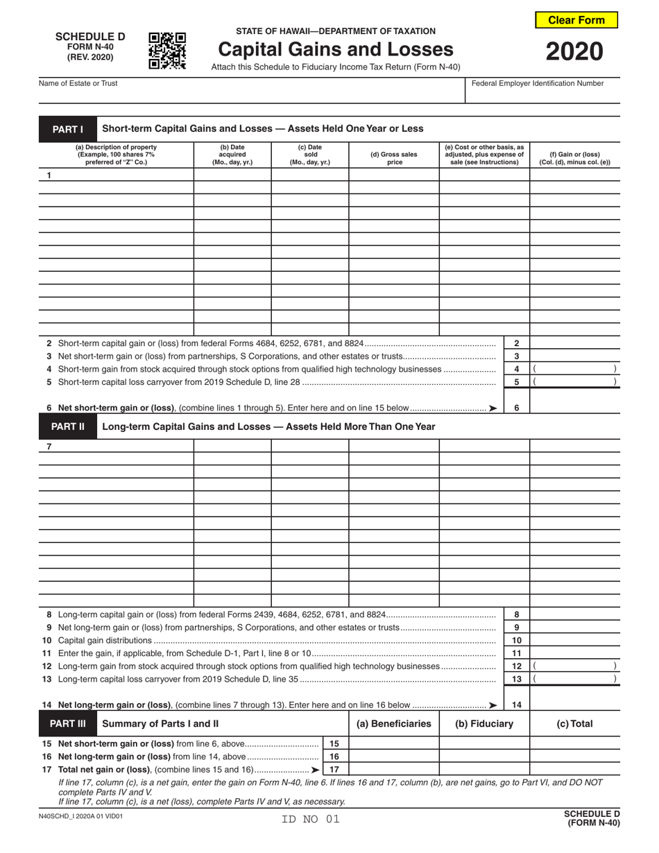 Form N40 Schedule D Download Fillable PDF or Fill Online Capital Gains