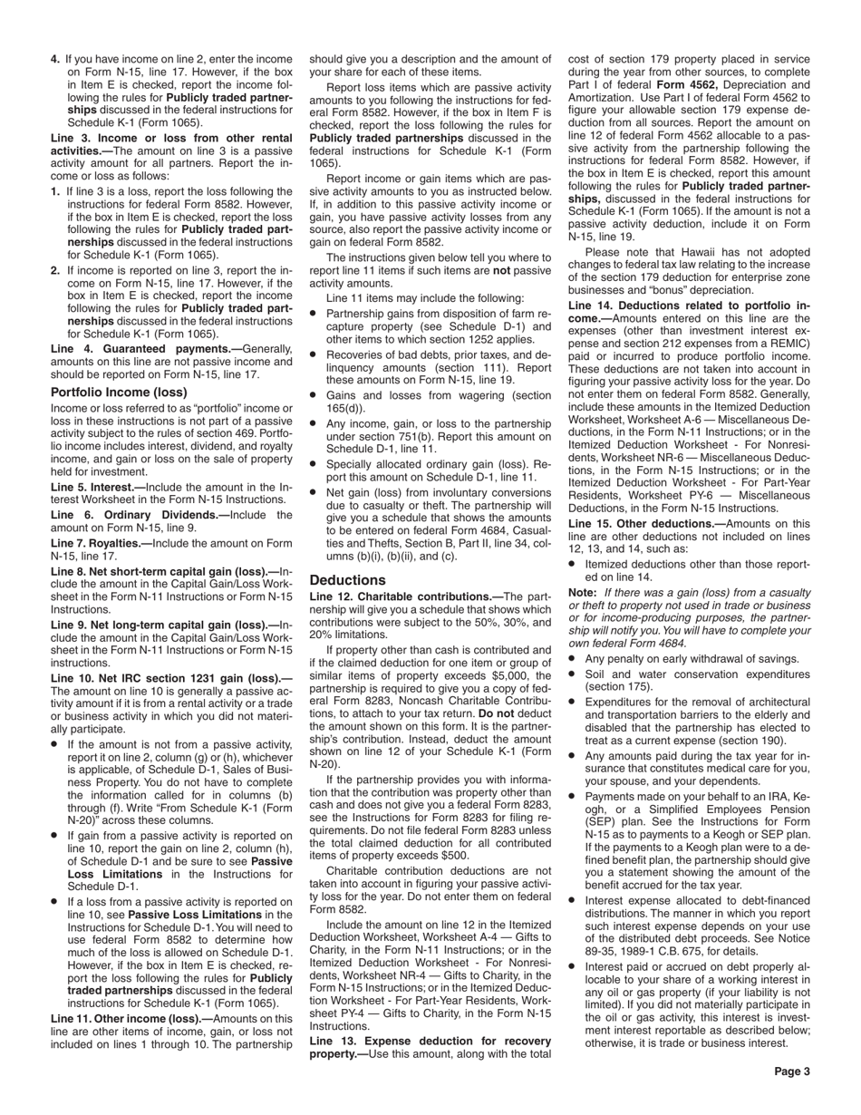 Instructions for Form N-20 Schedule K-1 Partners Share of Income, Credits, Deductions, Etc. - Hawaii, Page 3