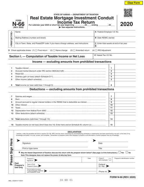 Form N-66 2020 Printable Pdf