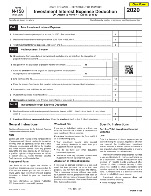 Form N-158 2020 Printable Pdf