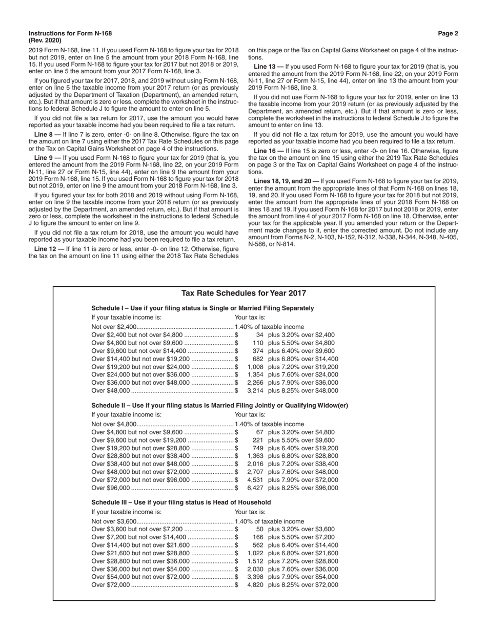 Instructions for Form N-168 Income Averaging for Farmers and Fishermen - Hawaii, Page 2